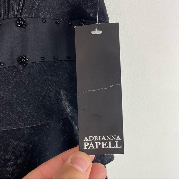 NWT Adrianna Papell Black Cocktail Dress Tiered Ruffle Sleeveless Beaded Neck - Picture 4 of 12